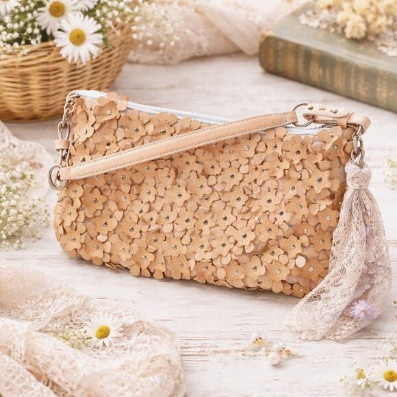 Francesco Basia Cottagecore Floral Leather Clutch Garden Party Resort - Picture 9 of 9